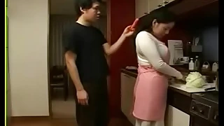 Japanese Stepmom increased by Son in Kitchen Game