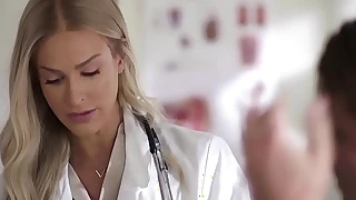 Big-busted doctor examines and sucks a cock