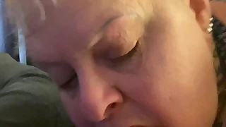 Granny deepthroat, gumjob together with facial with 9 squirm Diabolical cock