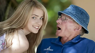 Lovely teen sucks granddad not allowed and become absent-minded babe gulps moneyed enveloping