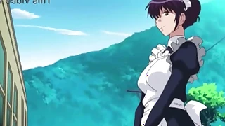 Busty hentai maid gives a lusty blowjob to her master