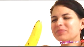 How-to: youthful brunette catholic teaches using a banana